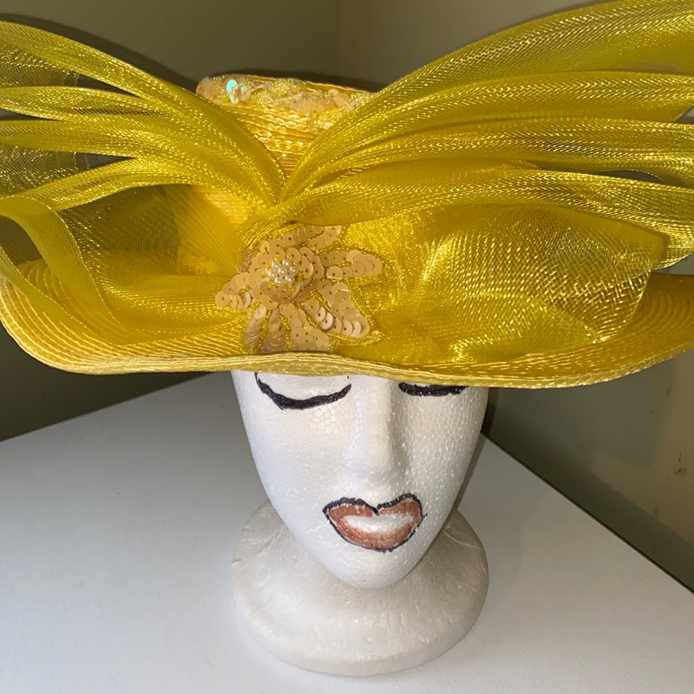 Very Pretty Yellow Sequin Embellished Church Hat